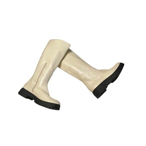 JUSTFAB.Cream Knee-High Boots Felice Size US 9.5 Black Sole Side Zipper Closu - Picture 3 of 4